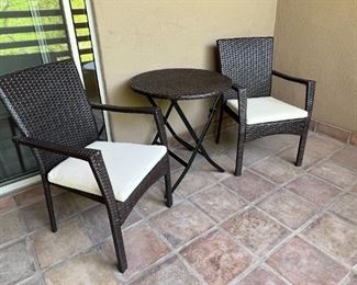 3pc Outdoor dinette set two chairs one table Chairs: 35x22.5x 23.25in Table 28in h x 26in Diameter