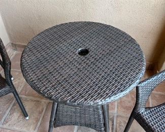 3pc All Weather Wicker Outdoor Patio Bistro Set Table & 2 Chairs Chairs: 31.5 x 24 x 22in Table: 29in H x 25.75in diameter