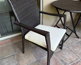 3pc Outdoor dinette set two chairs one table Chairs: 35x22.5x 23.25in Table 28in h x 26in Diameter