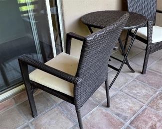 3pc Outdoor dinette set two chairs one table Chairs: 35x22.5x 23.25in Table 28in h x 26in Diameter
