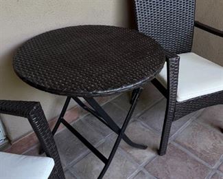 3pc Outdoor dinette set two chairs one table Chairs: 35x22.5x 23.25in Table 28in h x 26in Diameter