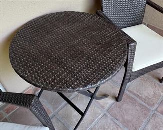 3pc Outdoor dinette set two chairs one table Chairs: 35x22.5x 23.25in Table 28in h x 26in Diameter
