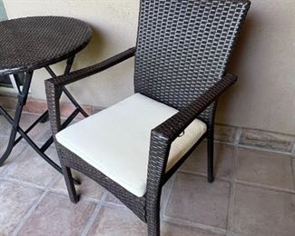 3pc Outdoor dinette set two chairs one table Chairs: 35x22.5x 23.25in Table 28in h x 26in Diameter