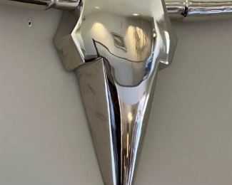 Contemporary Longhorn Polished Aluminum Bull Head Decor 25x46in