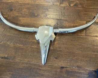 Contemporary Longhorn Polished Aluminum Bull Head Decor 25x46in
