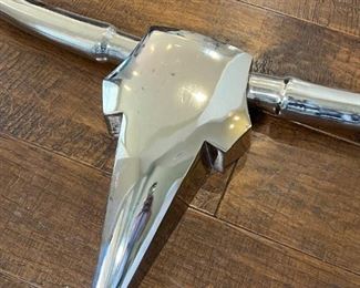 Contemporary Longhorn Polished Aluminum Bull Head Decor 25x46in
