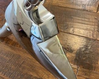 Contemporary Longhorn Polished Aluminum Bull Head Decor 25x46in