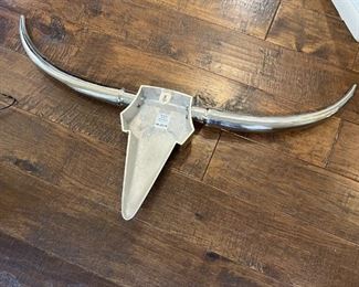 Contemporary Longhorn Polished Aluminum Bull Head Decor 25x46in