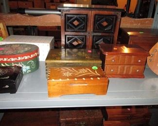 variety of jewelry boxes, some musical. Lane cedar jewelry boxes