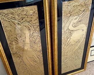 Serigraphs on Alluminum..CRANES 1 & 2  by Dergara …in gold
