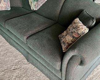 Three Cushion Sofa Nice condition in Green Tweed type material…Good Lookin’