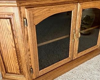 Oak TV Cabinet w/glass doors/storage