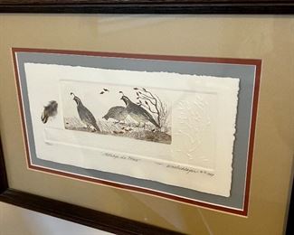 Signed Quail LTD Print 3x9” in larger frame 1980’s