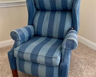 Wingback Recliner in blue stripe