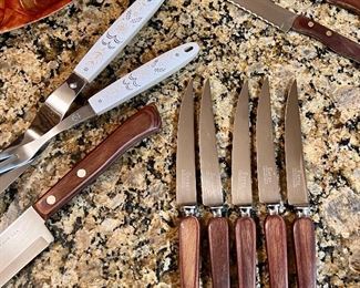 Mid-Century Modern ‘Burns’ Steak Knife Set ~ Teak Handles