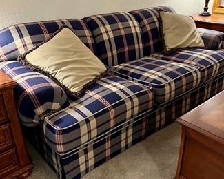 Blue Plaid Sofa 3 Cushion very good