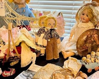 Antique Doll Bonnets, vintage gowns etc