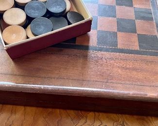 Wood Box…Backgammon/Checkers in large box with large Wood playing pieces …Mahogany 