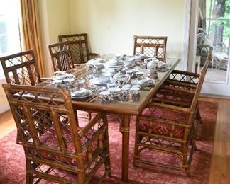 Rattan and Glass Dining Room Set