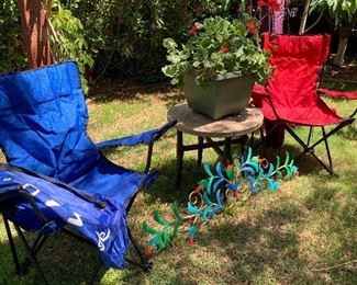 Folding Chairs, Side Table, Potted Plant