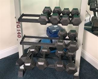 Fitness Gear 140 Weight Rack $ 80.00 - Dumbbell sets sold seperately $ 24 - $ 48 each set.