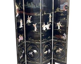 Lot 009
Chinese Lacquer Semi Precious & Hard Stone Folding Screen