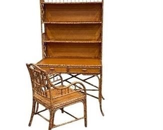 Lot 026a
Vintage Scorched Bamboo Rattan Writing Desk & Chair