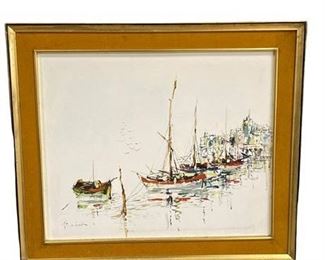 Lot 085
Oil on Canvas Yacht Club Scene Signed