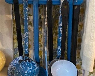 Blue and White Swirl Enamelware Utensils