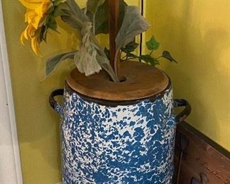 Blue and White Swirl Enamelware Churn
