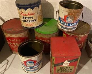 Assorted Lard, Coffee and Cracker Tins
