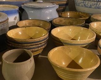 Several Old Banded Kitchen, Batter and Berry Bowls (Several Have Chips, Cracks and Wear)