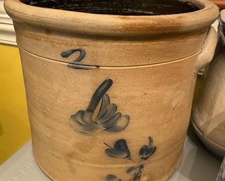 Cobalt Blue Decorated Stoneware Crock (Cracked in Back)