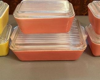 Yellow and Pink Pyrex Refrigerator Jars