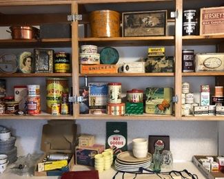 vintage candy containers and boxes to include Hersheys, Snickers and Mars. 