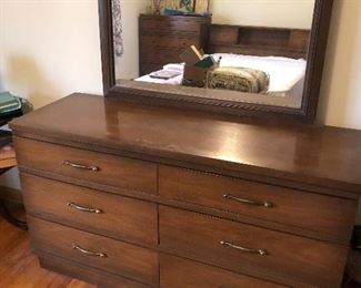very nice mid century bedroom set, dresser with mirror, chest of drawers and headboard with mattress all price invdividually
