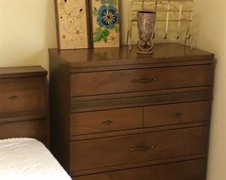 very nice mid century bedroom set, dresser with mirror, chest of drawers and headboard with mattress all price invdividually