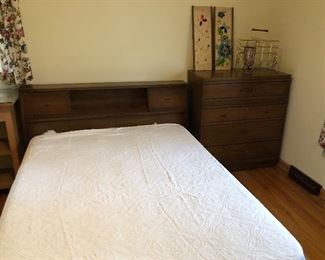 very nice mid century bedroom set, dresser with mirror, chest of drawers and headboard with mattress all price invdividually
