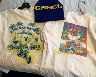 assortment of tobacco related clothing items most vintage in a variety of conditions from worn to new. 