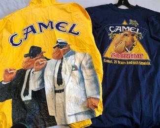 assortment of tobacco related clothing items most vintage in a variety of conditions from worn to new. 