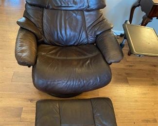 001 Ekornes Brown Reclining Chair and Ottoman