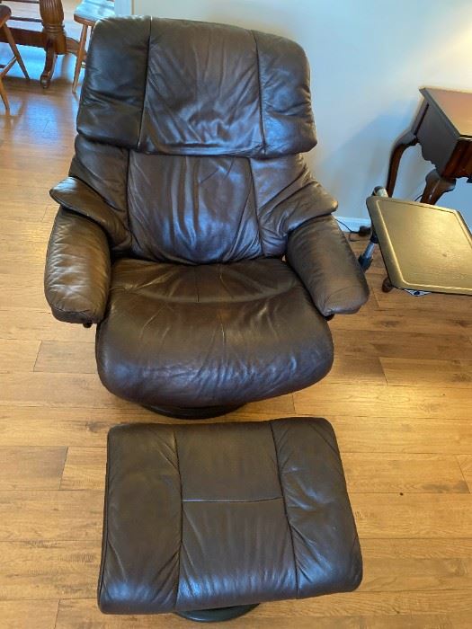 001 Ekornes Brown Reclining Chair and Ottoman