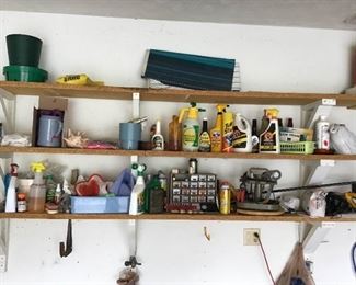 3 Shelves of Tools Cleaning Supplies and More