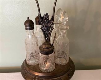 Antique Cruet Set and Condiment Carousel Caddy