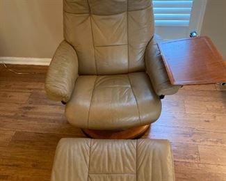 Ekornes Tan Reclining Chair and Ottoman