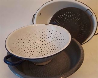 Vintage Enamel Pots And Colanders