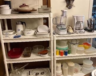 Tupperware, Corning ware , percolator, food processor, lazy susan