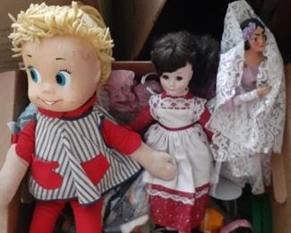 variety of vintage collectible dolls, & toys
