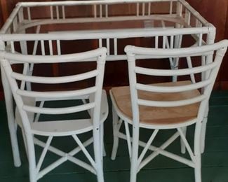 cane dinette set glass top  w 4 chairs