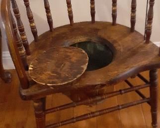 antique chair includes copper pot.